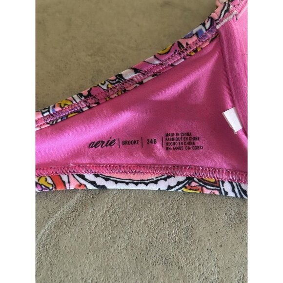 Aerie Brooke Bikini Top 34B Pink Paisley Twist Front Underwire Halter Swim - Picture 4 of 5